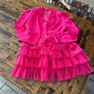 Vibrant Pink Ruffled Blazer